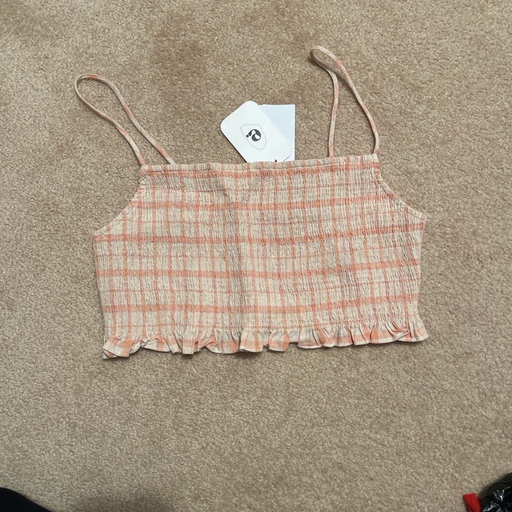 Plaid Peach Cream Spaghetti Strap Top